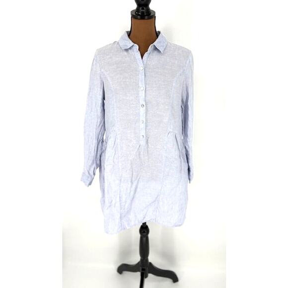 H by Halston Blue Linen High-Low Oversized Shirt Dress – Size Medium - Picture 2 of 8